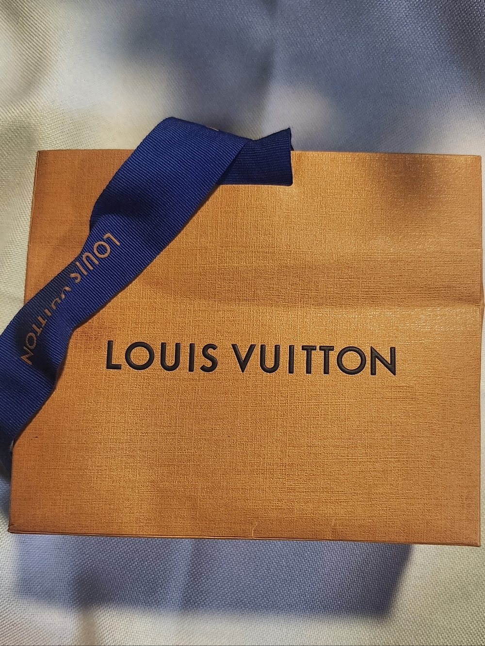 Louis Vuitton Orange Shopping Bag with Blue Ribbon